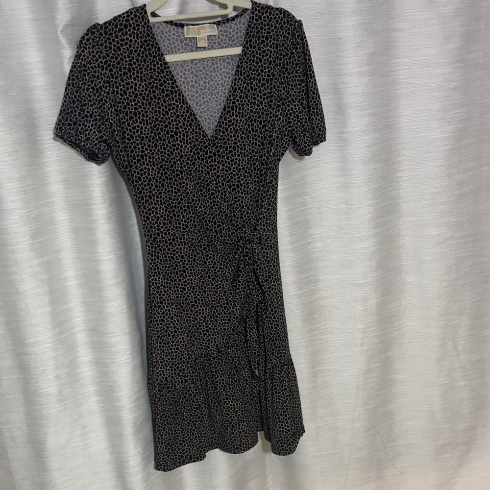 Michael Kors Black and Cream Patterned Midi Dress